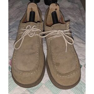 Mudd Sara Shoes Vintage 90s Y2K Chunky Lug Platform Tan Suede Leather Size 9.5